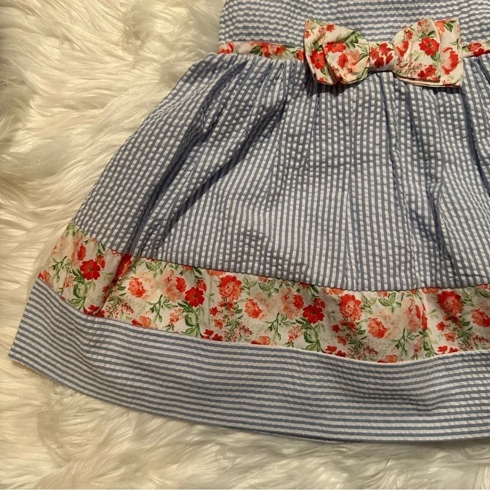 Bonnie Baby‎ Girls 12M Blue Floral Stripe 3-Piece Dress Set